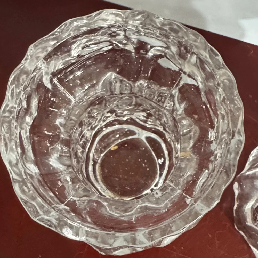 Vintage 1970 Ingrid Glashütte clear glass bark vase/candle holders